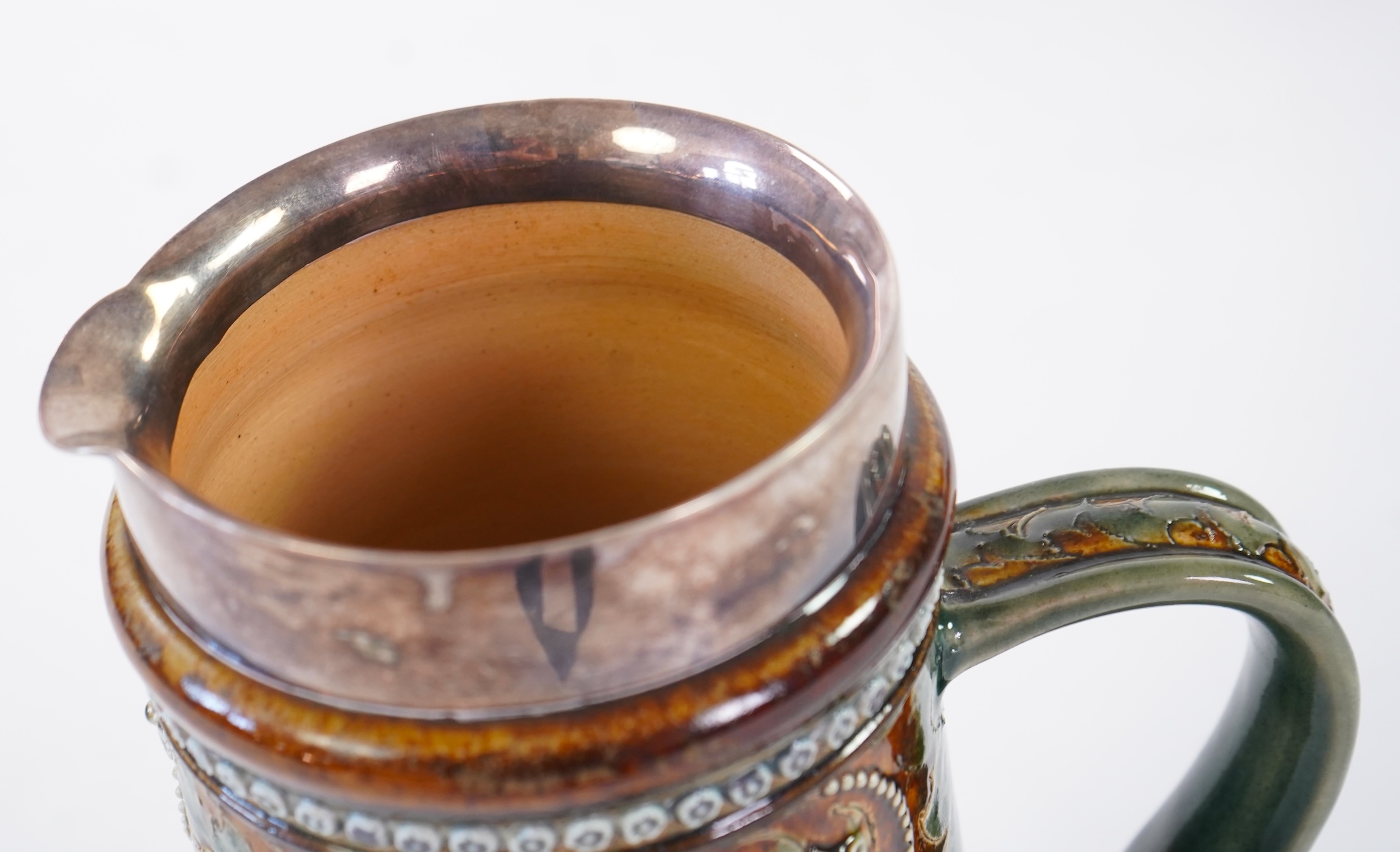 George Tinworth and Rosina Brown for Doulton Lambeth: A stoneware lemonade jug